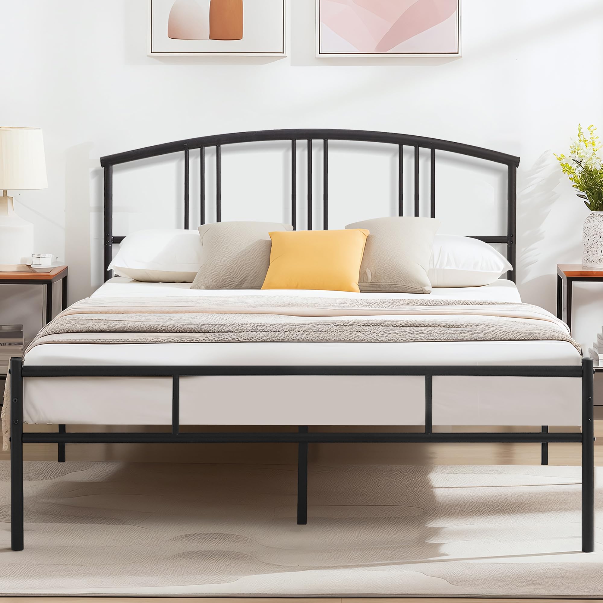 Photo 1 of VECELO 14 inch Queen Bed Frame Metal Platform Mattress Foundation with headboard Footboard Steel Slat Support/No Box Spring Needed/Easy Assembly