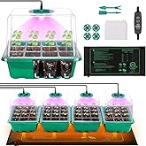 Homiton 4-Pack Seed Starter Tray with Grow Light and Heat Mat, 48 Cells Seed Starter Kit with Adjustable Humidity Dome and Base, Germination Kit for Seed Growing Plant Propagation