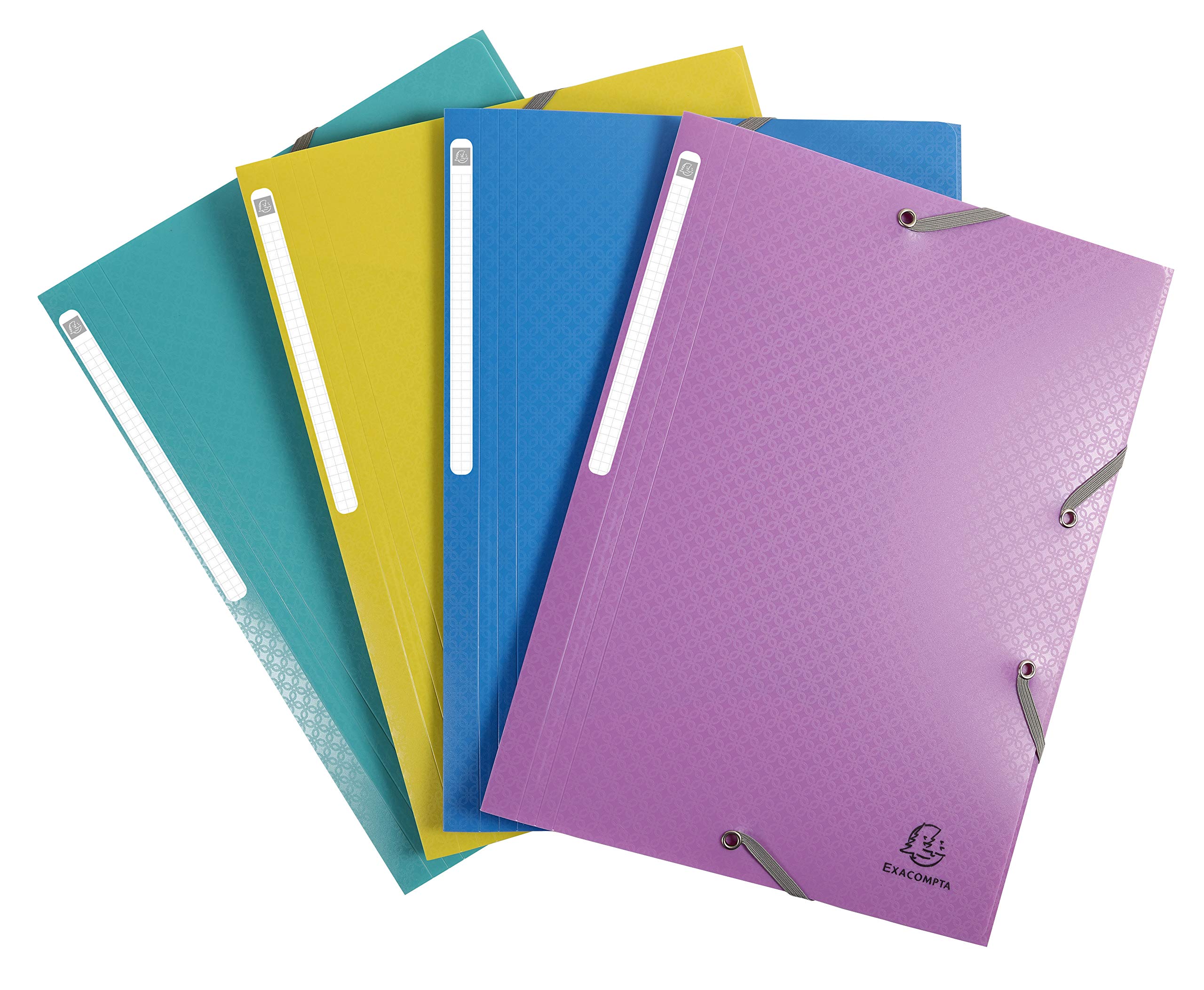 Exacompta - Ref 55190E - Forever Young Collection - Elasticated 3 Flap Folders - 240 x 320mm in Size, Suitable for A4 Documents - Assorted Colours (Pack of 4)