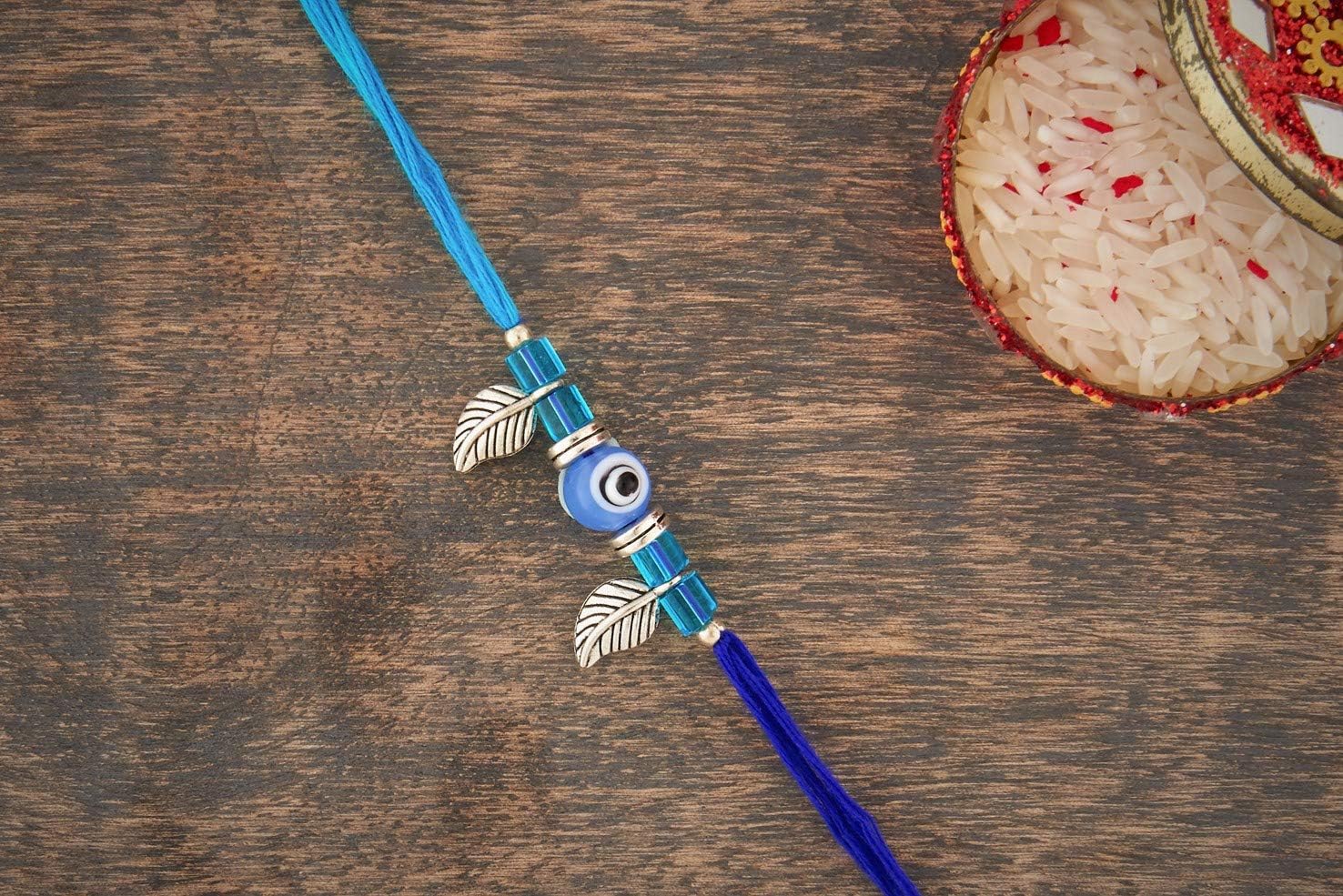 Eximious IndiaDesigner Rakhi Bracelet for Brother on Rakshabandhan Traditional Set with Plastic Free Packaging