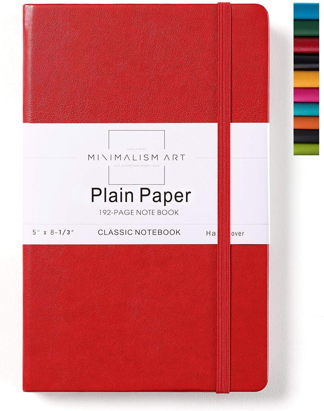 Minimalism Art Classic Notebook Journal, A5 Size 5 X 8.3 inches, Red, Plain Blank Page, 192 Pages, Hard Cover, Fine PU Leather, Inner Pocket, Quality Paper-100gsm