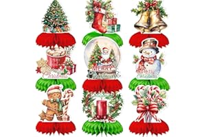 Adeyoo Christmas Party Centerpieces,9Pcs Christmas Honeycomb Centerpieces for Table,3D Vintage Xmas Table Decorations with Santa Claus,Christmas Tree,Snowman for Holiday Christmas Party Supplies