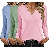 Ekouaer 3 Pack Long Sleeve Shirts for Women V Neck T Shirt Fall Casual Tops Basic Base Layer Undershirts Tees 2025 S-XXL
