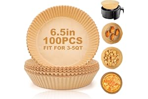 Air Fryer Paper Liners Disposable: 100PCS Round Airfryer Oven Insert Parchment Sheets Grease and Water Proof Non Stick Basket Liners for Baking Cooking from ctizne