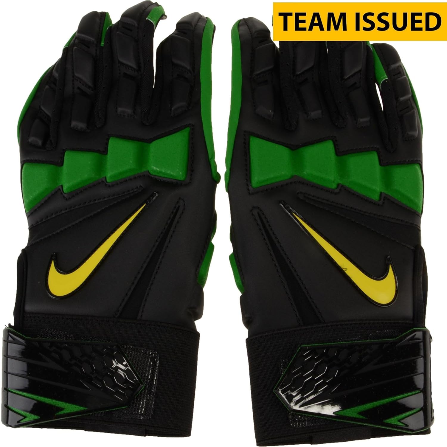 Oregon Ducks Team-Issued Black, Green, and Yellow Hyperbeast Nike Football Gloves - Size 4XL 