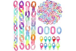 HLTOO 410PCS Acrylic Linking Rings, Link Connectors, Assorted Color Open Link Rings, with Plastic Lobster Claw Clasps, for DIY Jewelry Making, Purse Eyeglass Jean Pocket Chain Lanyard