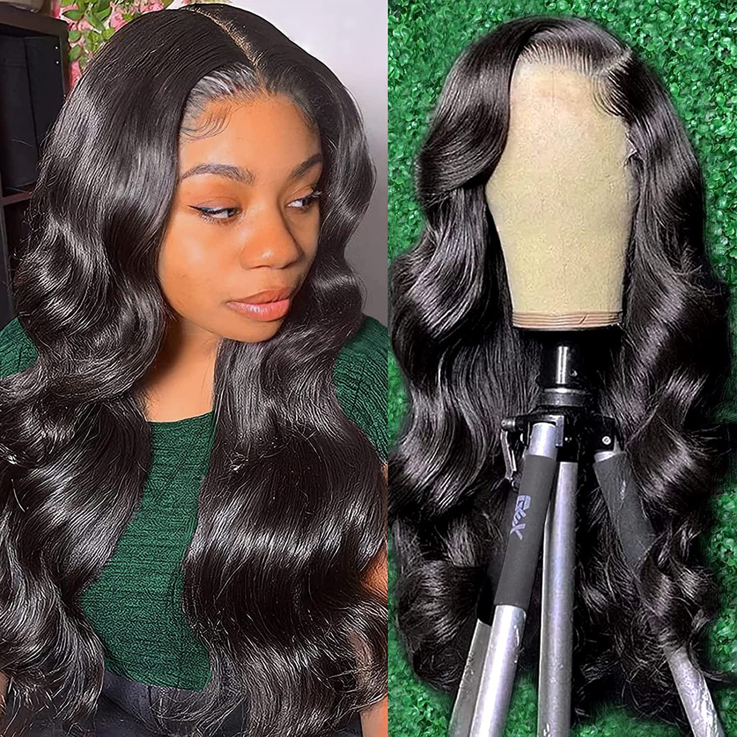 Photo 1 of Body Wave Lace Front Wigs Human Hair Pre Plucked 13x4 HD Transparent Lace Frontal Wigs Human Hair 26 inch 150 Density Glueless Human Hair Wigs for Black Women Natural Color
