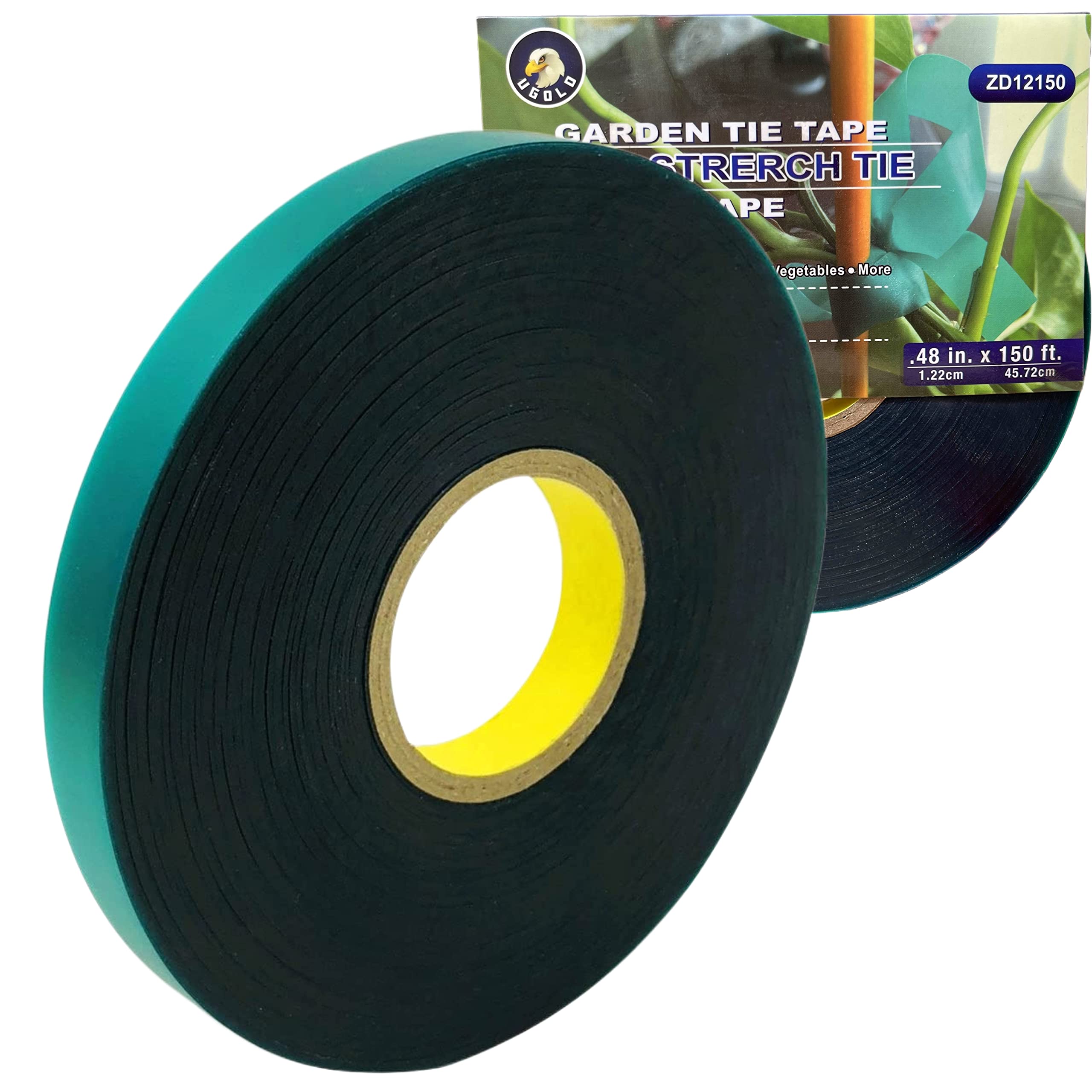 Ugold 8 mil Extra Thick Heavy Duty 150 Feet x 1/2" Stretch Plant Tie Tape, Garden Tie Tape for Planting and Grafting, Plant Ribbon for Tomatoes, Grapes and Trees, Tree Tape, Garden Stake for Vinyard