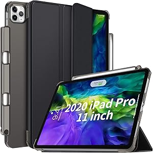 IVSO Case for New iPad Pro 11 Inch 2020 2nd Generation with Pencil Holder, Slim Hard Translucent Frosted Back Shell Protective Smart Cover Case - Auto Sleep/Wake + Convenient Magnetic Stand, Black