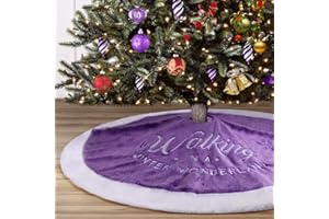 yuboo Purple Christmas Tree Skirt, 36" Luxury Faux Fur with Embroidered Snowflakes for Purple Christmas Decorations and Xmas Holiday Party Ornaments