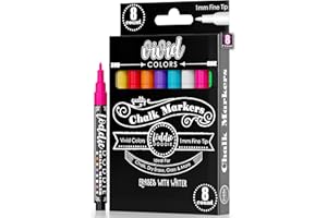 Loddie Doddie Fine Tip Liquid Chalk Markers - Pack of 8, 1mm - Precision Chalk Pens for Blackboard - Vibrant Neon Dry Erase Markers for Glass & Windows