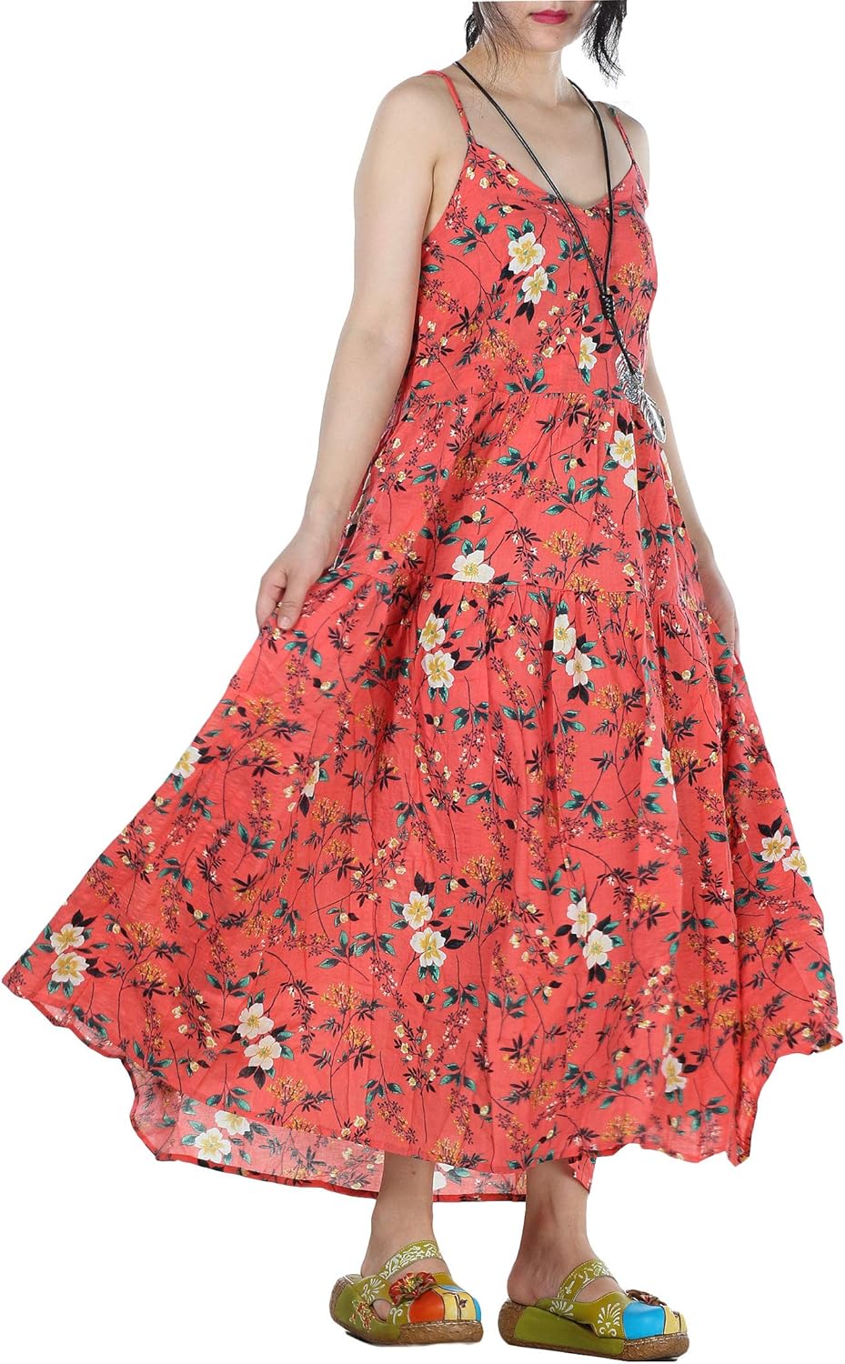 Minibee Women's Cotton Linen Dress Sleeveless Casual Long Skirt Amazon