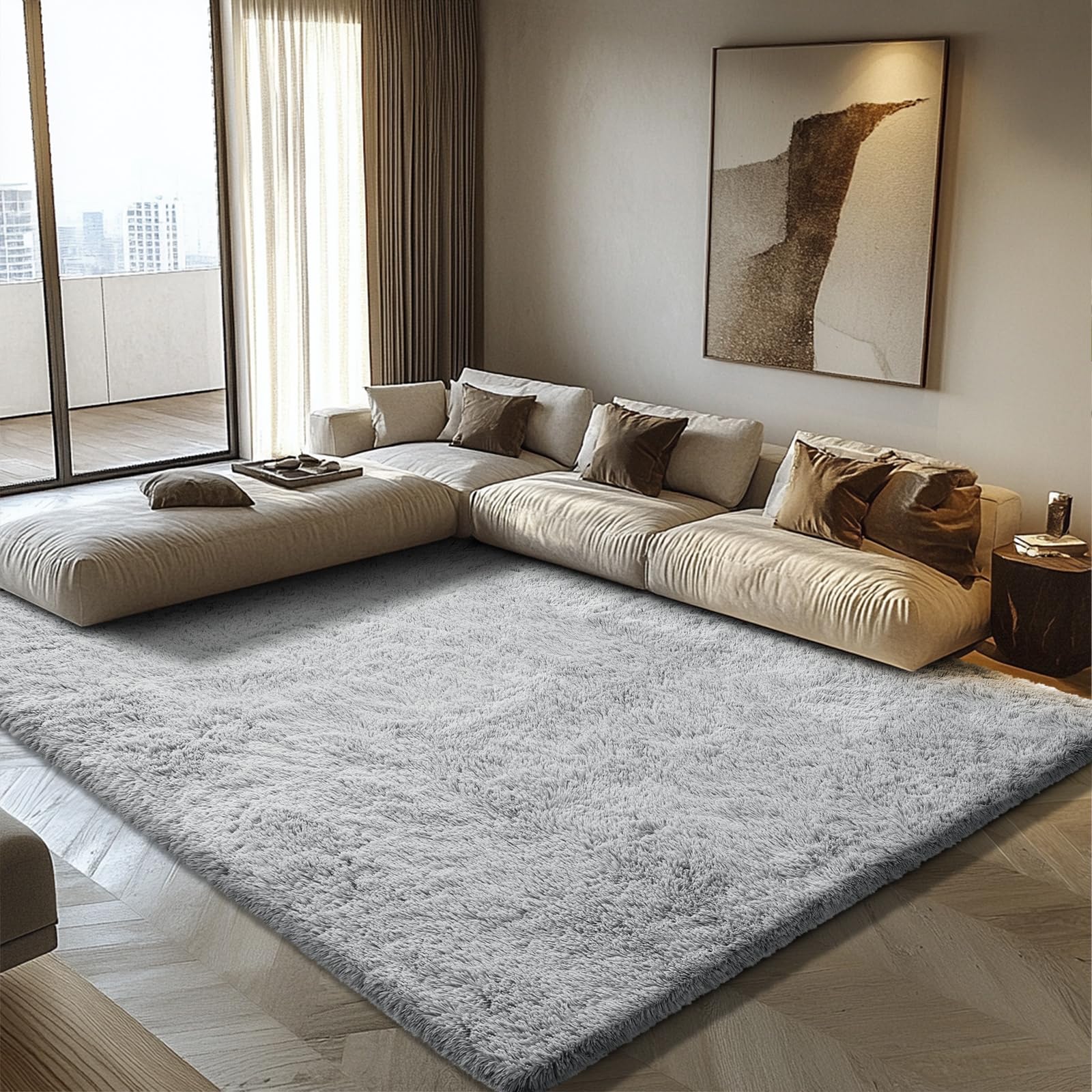 Photo 1 of 8x10 Fluffy Area Rugs for Living Room,Shag Area Rug for Bedroom,Grey Soft Fuzzy Rug Non-Shedding Indoor Plush Carpet for Kids Bedroom Nursery Home Decor