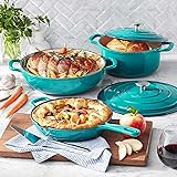 Traditional European-style 5-Piece Enamel Interior Coating Cast Iron Set for Home Chefs (Teal)