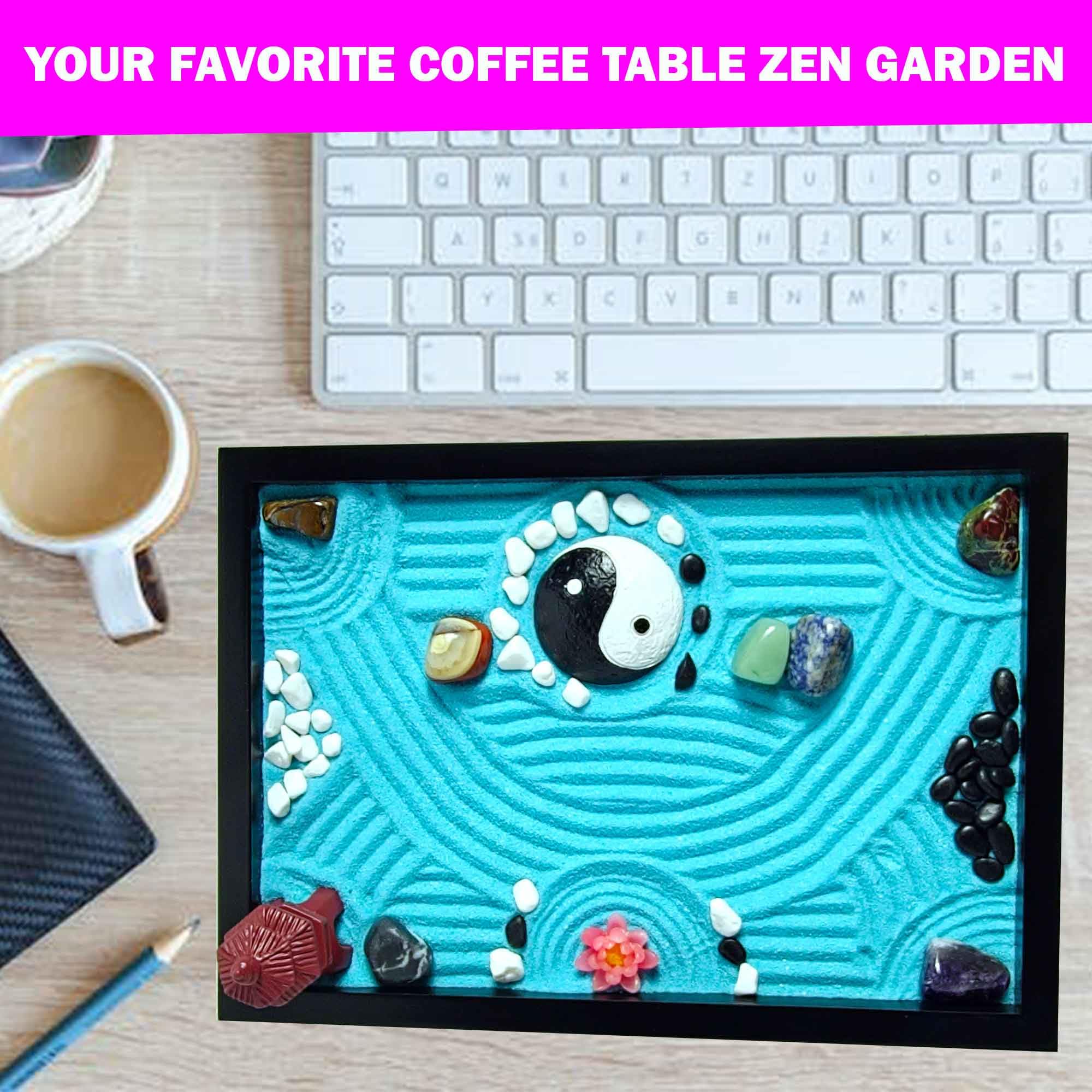 Premium Zen Garden for Desk, Sand Tray Therapy Kit, Therapy Office Decor, 11x8in - 11 Japanese Desktop Zen Garden Accessories and Meditation Accessories for Home and Office Relaxation