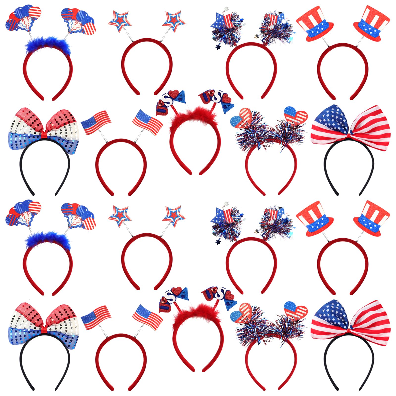 Photo 1 of 18PCS 4th of July Headbands for Women Kids, Patriotic Head Boppers Headband with Bow Star Love Heart Flashing, Party Accessories Favors Decorations for Independence Day, Veteran's Day, Memorial Day