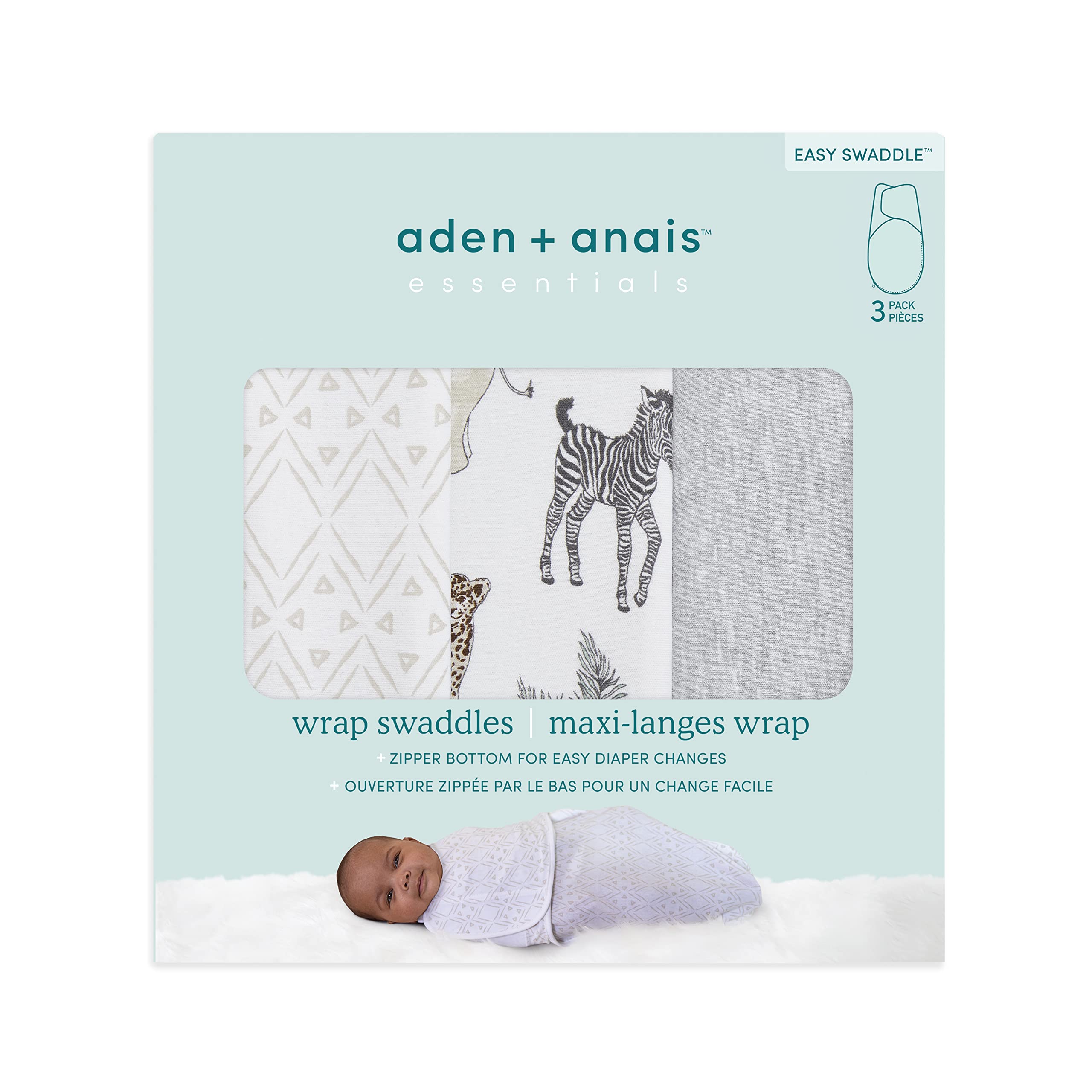 aden + anais, Cotton Knit Baby Wrap, Newborn Wearable Swaddle Blanket, 3 Pack, Multicolor Toile, 4-6 Months, Large