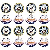24 Pcs Army Cupcake Toppers - Navy Party Decorations Army Cake Decorations Navy Bound Cupcake Toppers