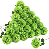 Floweroyal 24pcs Green Flowers Artificial Chrysanthemum Ball Silk Hydrangea Flowers Bridal Wedding Bouquet for Home Garden Party Office St Patricks Day Decor