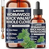 Mecisco Wormwood Liquid Drops. Combined to Black Walnut, Whole Cloves, Berberine, Milk Thislte, Bitter Melon and 5 More Herbs. 11-in-1 Wormwood Liquid Drops - 60 Days Supply