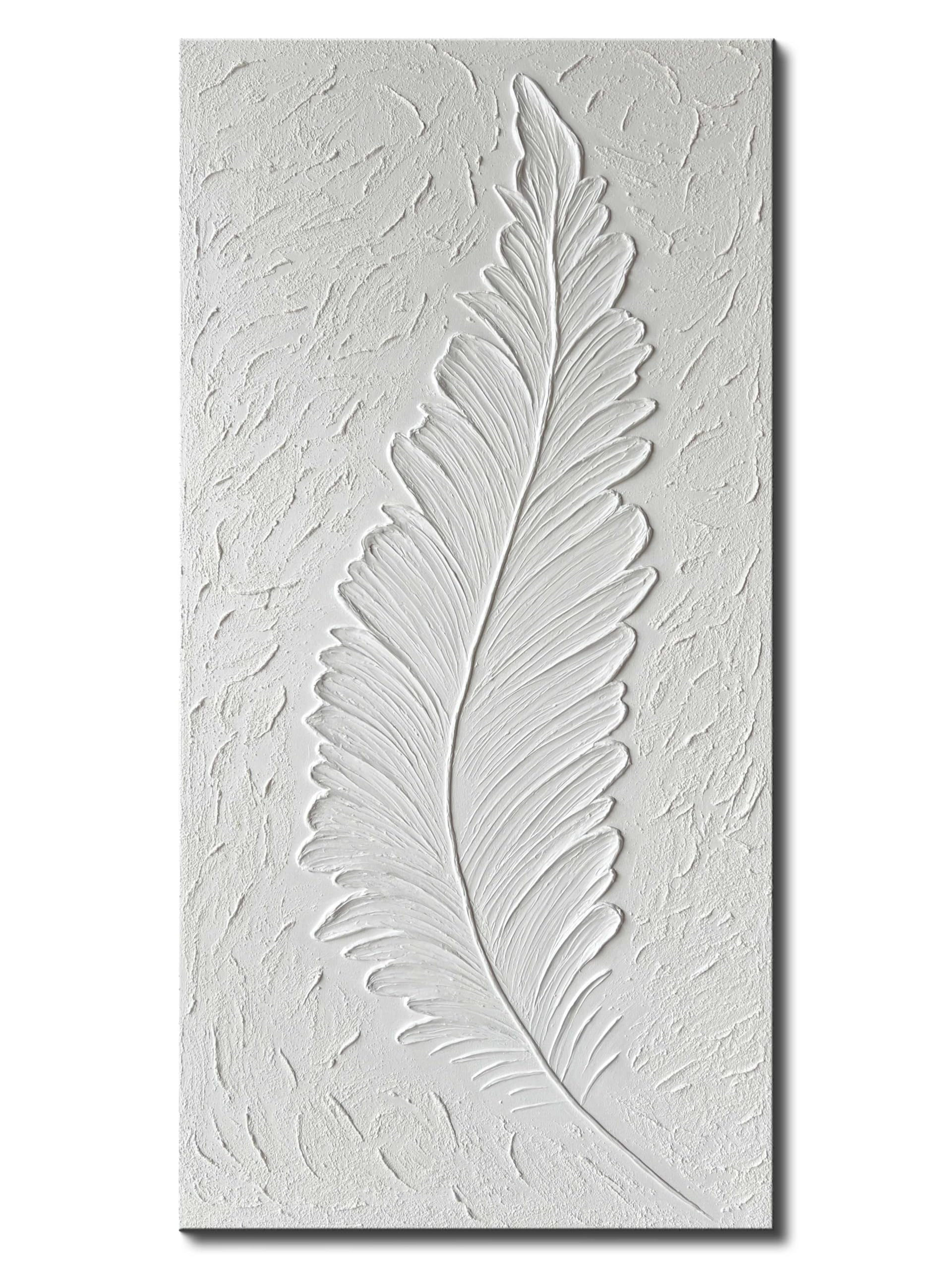 Photo 1 of **SCRATCHED**Creespi White Textured Wall Art - Hand Painted Abstract Oil Painting 24x48 inch,Contemporary Minimalist Canvas Art Painting for Home Wall Decor
