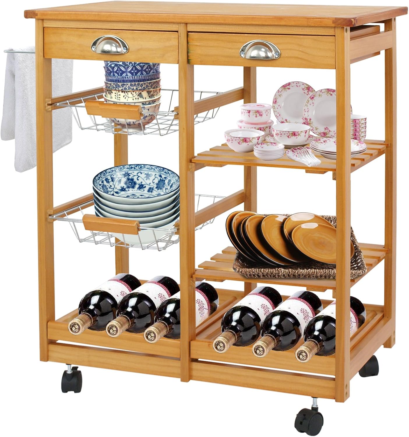 Amazon Com F2c Wooden Rolling Kitchen Island Trolley Cart