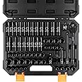 BOEN 3/8" Drive Impact Socket Set, 59-Piece Standard SAE (5/16 to 3/4 inch) and Metric (6-22mm), Include 9-Piece E-Torx Socket Set (E5-E16) 丨Ratchet Handle, Extension Bar, Universal Joint, Adapter