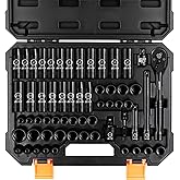 3/8" Drive Impact Socket Set, 59-Piece Standard SAE (5/16 to 3/4 inch) and Metric (6-22mm), Include 9-Piece E-Torx Socket Set