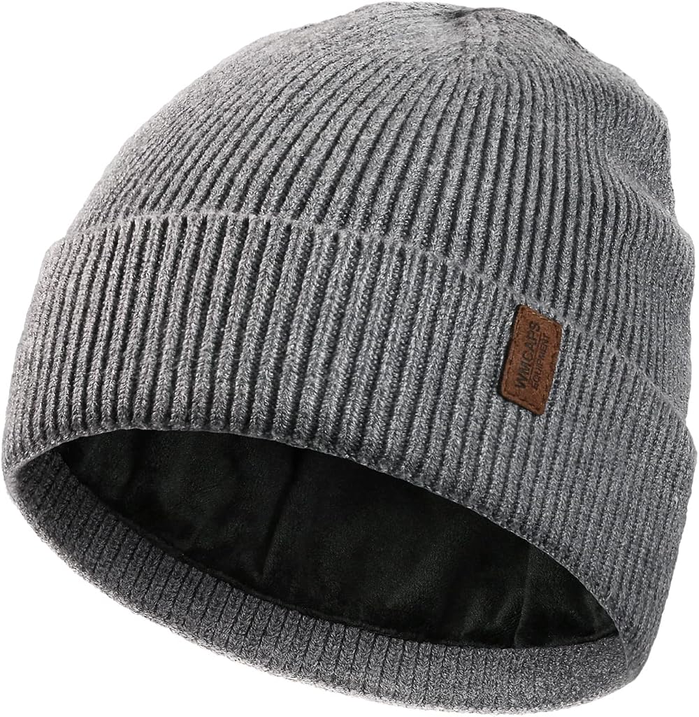 Wmcaps Beanie for Men Grey Wooly Knit with Thick Warm Lining Unisex