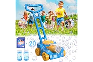 (Leak Proof) QDRAGON Bubble Lawn Mower for Toddlers 1-3 2-4, Kids Lawn Mower, Bubble Machine with 7000+ Rainbow Bubbles, LED Design, Outdoor Push Toys Birthday Gift for Baby Boys Girls, Blue