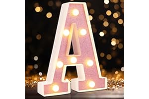 DYINGSWAN Small Led Marquee Letters, Light Up Letters, 8.58 Inch Led Letter Lights, Battery Powered Lighted Sign for Table, Party, Birthday, Christmas Decor (Pink Glitter, Letter A)