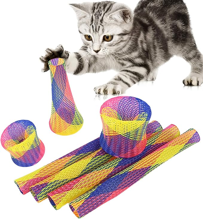 GLOBALDREAM Cat Flexible Tube Toy, 18 Pcs Colorful Spring Cat Toy Nylon