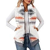 LOMON Womens Fuzzy Fleece Vest, Casual Warm Sleeveless Zip Up Sherpa Vest Jacket with Pockets for Fall/Winter