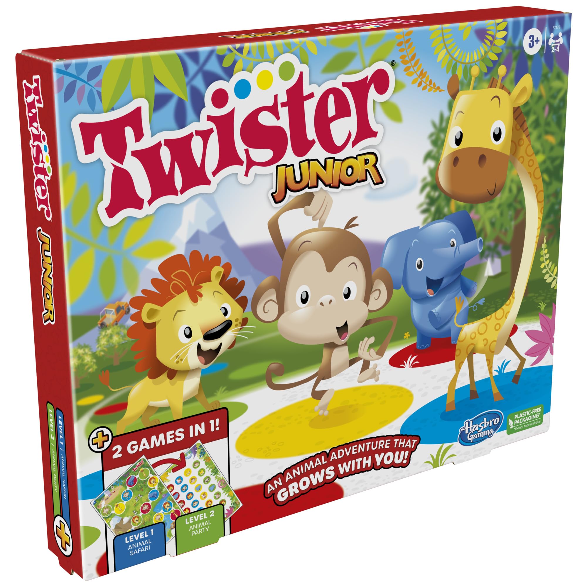Hasbro Gaming Twister Junior Game, Animal Adventure 2-Sided Mat, 2 Games in 1, Party Game for Kids Ages 3 and Up and 2-4 Players (Amazon Exclusive)