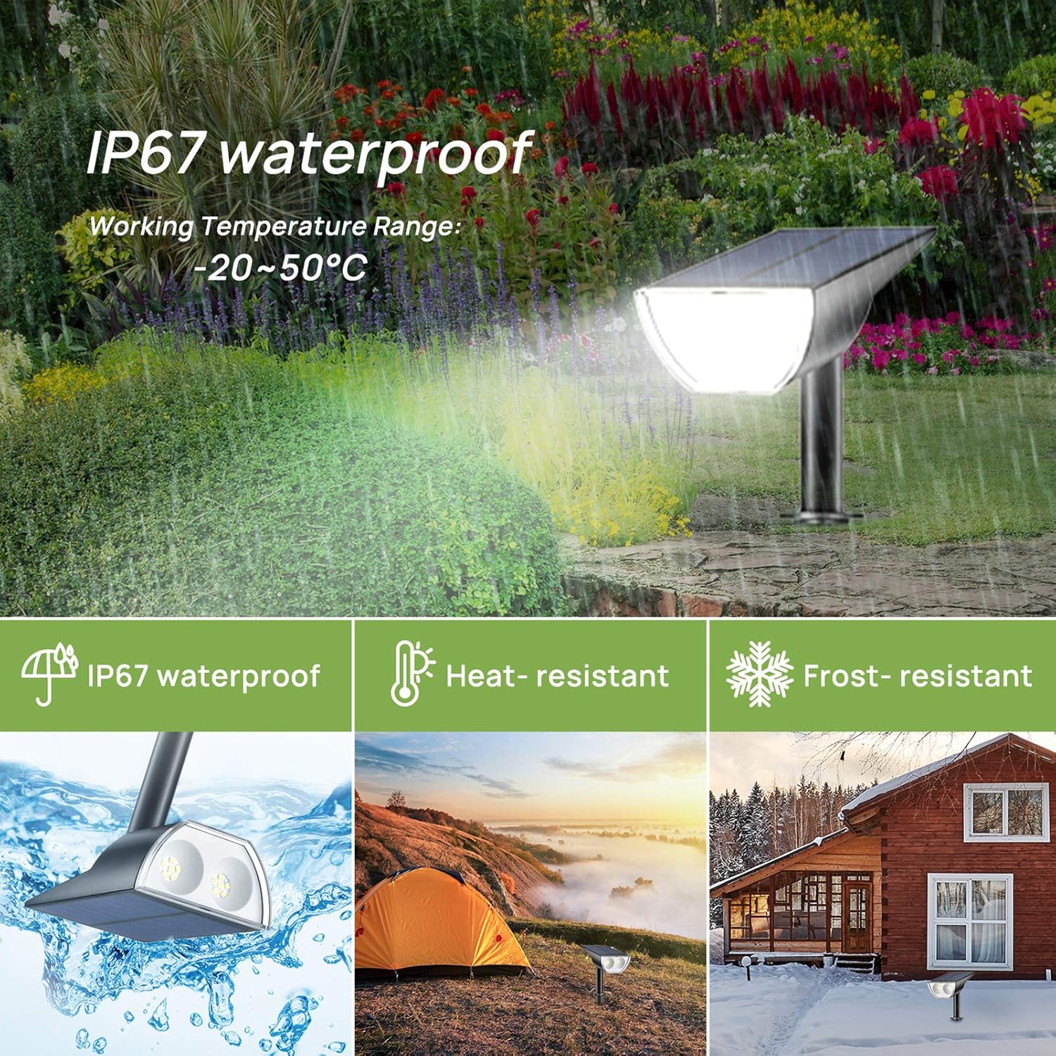Linkind 12 LEDs Landscape Solar Spotlights, 350LM, 6500K Daylight White, 2-in-1 Outdoor Solar Powered Garden Lights, Dusk-to-Dawn IP67 Waterproof for Garden Yard Patio Driveway Porch, 6-Pack - - 