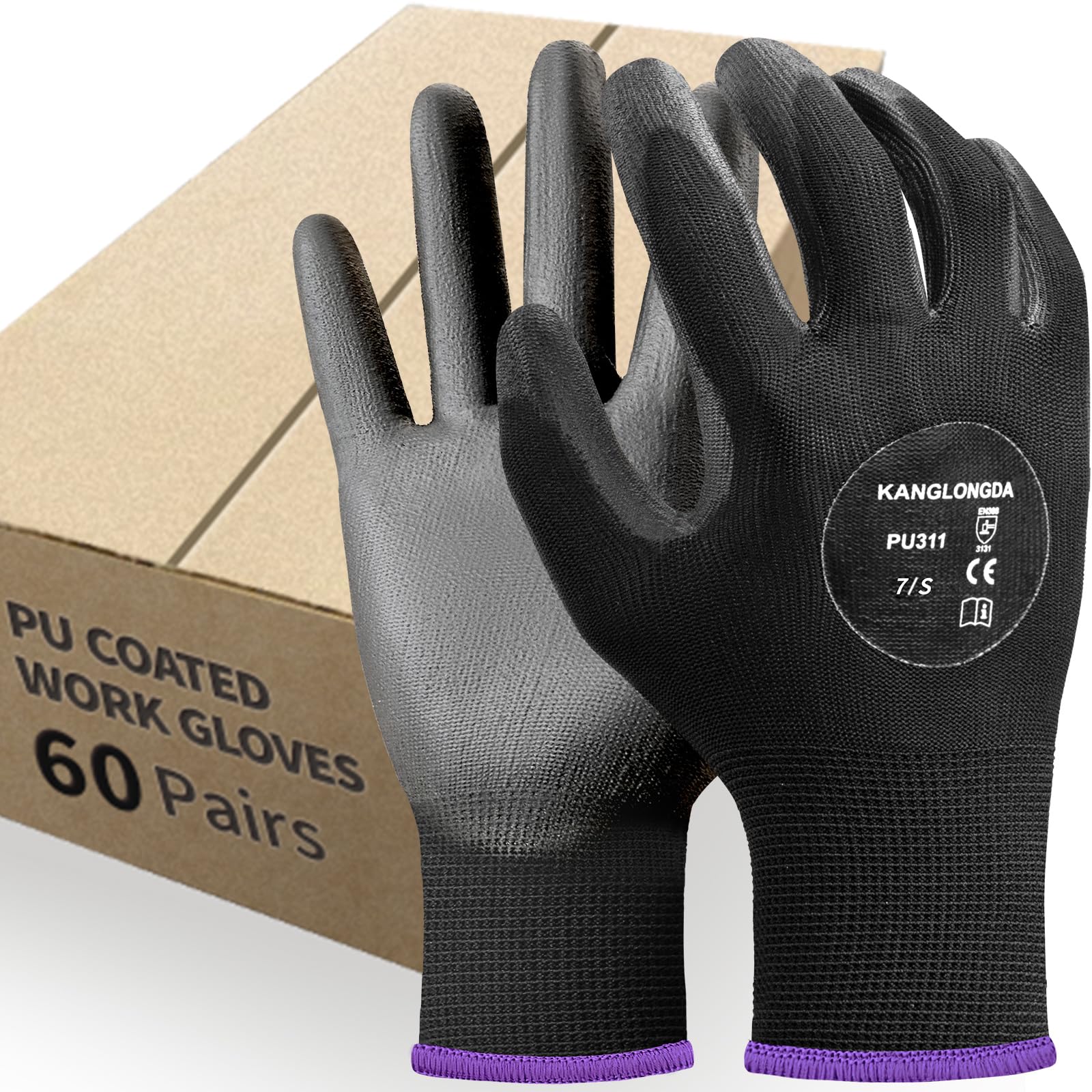 Kebada Safety Work Gloves for Men & Women, 60 Pairs Bulk Pack, PU Coated
