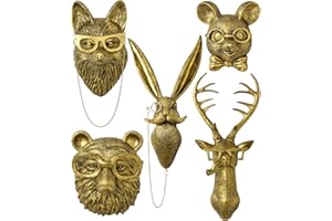 montresor 5 PCS Animals Head Wall Art Sculptures 17 inchs Gold Office Vintage 3D Wall Decor Art for Whimsigoth Home Wall Decor Lightweight Material Accent Wall Hanging Room Decor Maximalist Decor