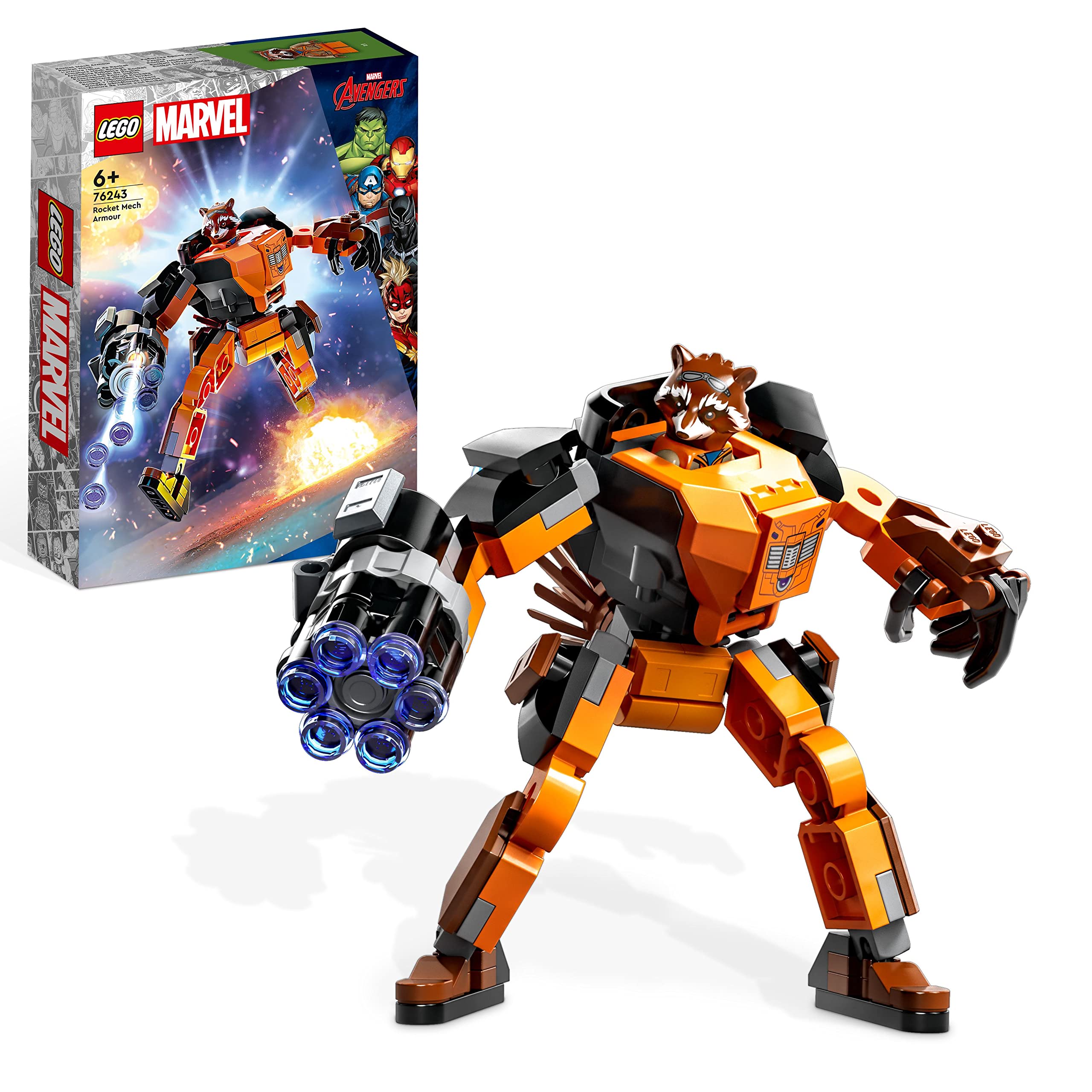 LEGO Marvel Rocket Mech Armour Set, Guardians of the Galaxy Racoon Buildable Action Figure Toy, Avengers Collectable Gift Idea for Kids 6 Plus Years Old 76243