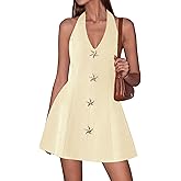 PRETTYGARDEN Summer Cocktail Dresses for Women Short 2026 Spring Halter V Neck Beach Party Backless A Line Mini Dress