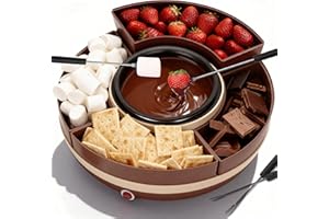 JoyMech Cheese & Chocolate Fountain Machine with 4-Section Food Trays, Candy Melting Pot for Party, Electric Fondue Pot Set, 