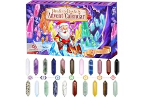 ORIENTAL CHERRY Advent Calendar 2024-24 Days of Crystals and Healing Stones Kit with Crystal Necklace Holder, Magnifier, and Storage Bag - Christmas Countdown Gifts for Girls Boys Kids Adults and Teenagers