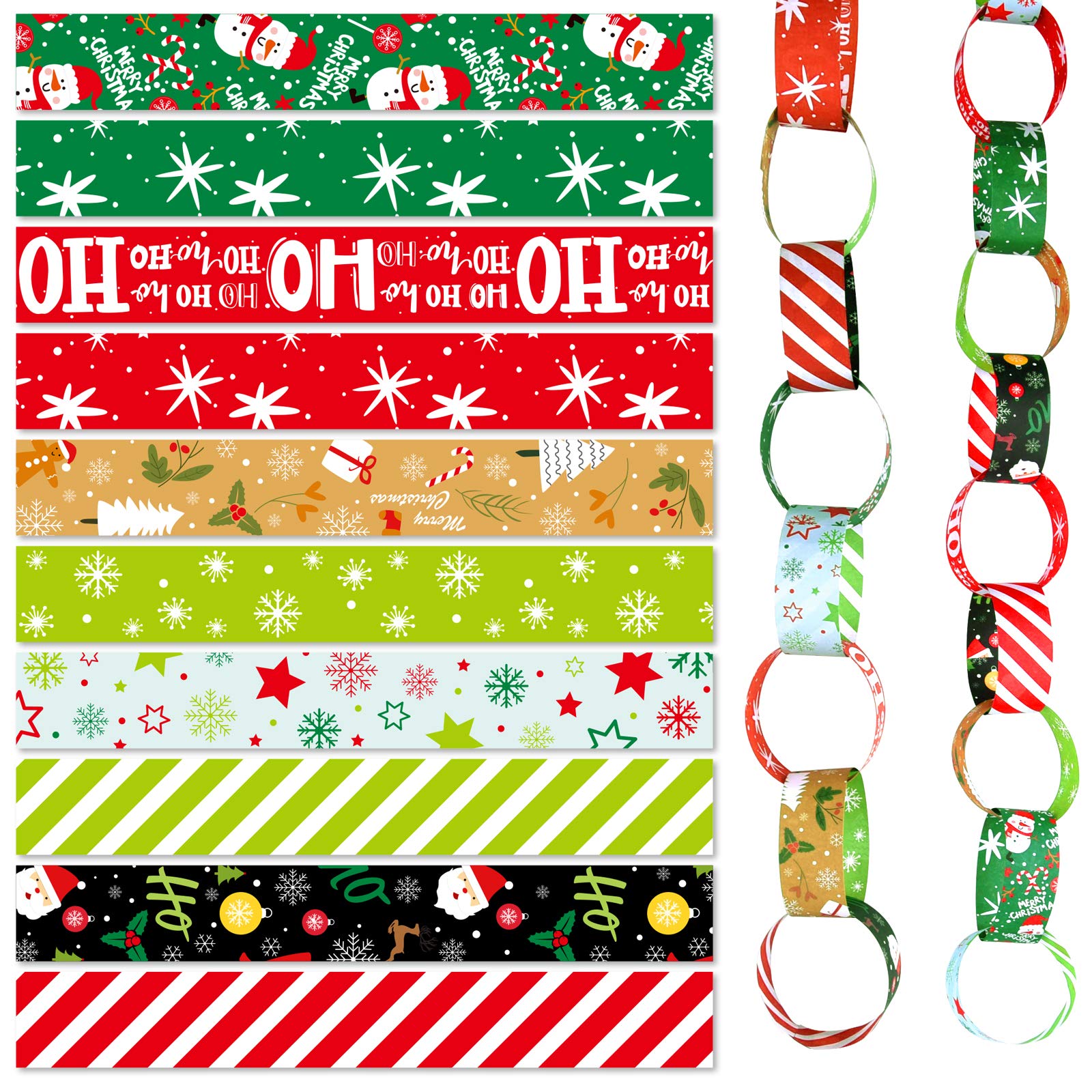 ASTARON Printed Creative Christmas Paper Chains Festive Craft Paper Decorations, 300 Pcs