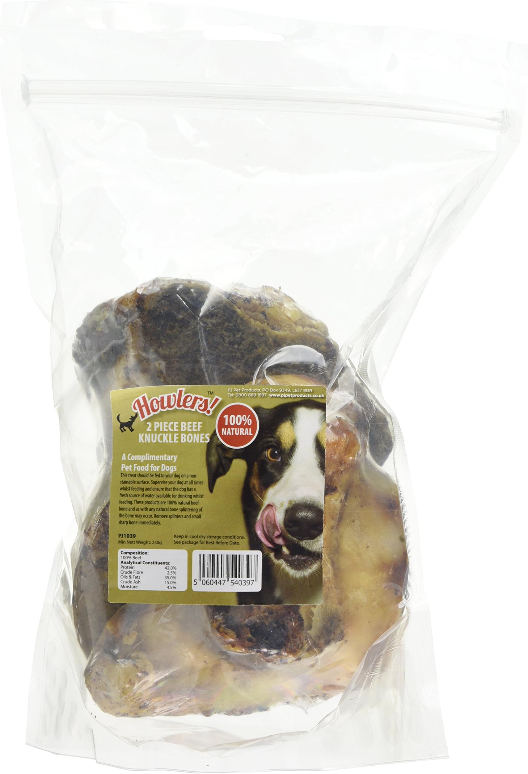 HOWLERS Giant Knuckle Bones, Natural Beef, 500 g, 12 Piece