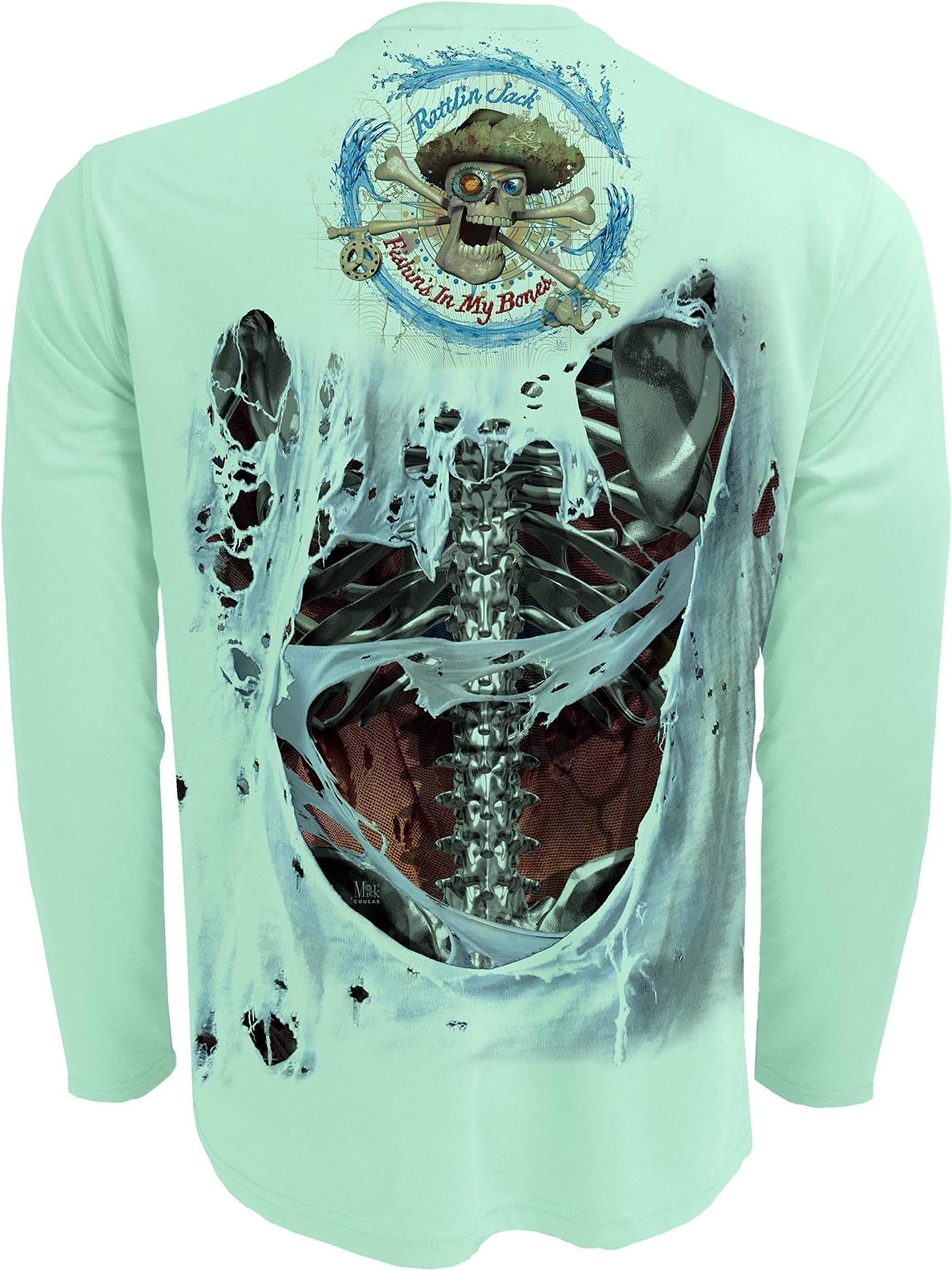 Rattlin Jack Men's UPF 50+ Fishing Skeleton Performance Long Sleeve Shirt
