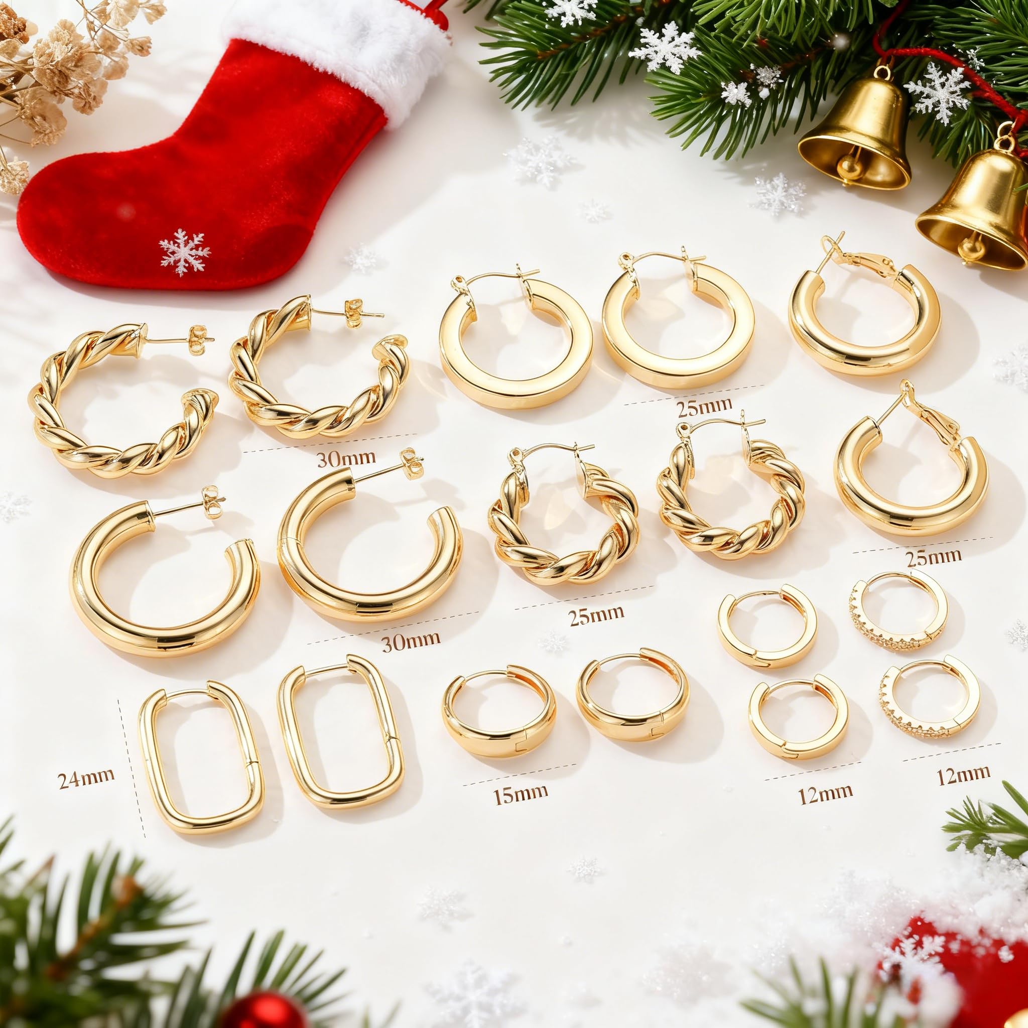 Yesteel 9 Pairs Gold Hoop Earrings for Women, 925 Sterling Silver Post 14K Real Gold Plated Chunky Hoop Earrings Set for Women Hypoallergenic Thick Lightweight Earring for Womens Jewelry Gifts