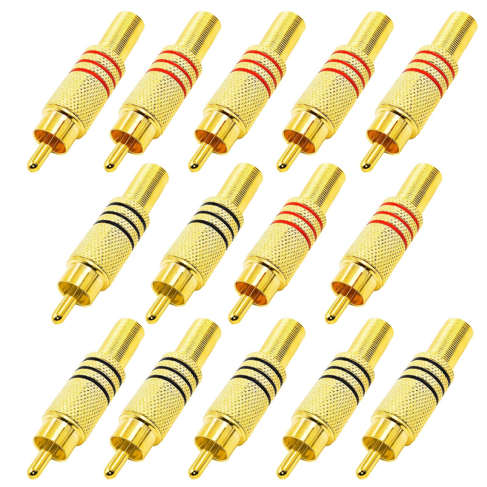 BRIEFCEC Gold Plated RCA Connectors, Male RCA Audio-Video Adapters for Coaxial Cable (14 PCS)