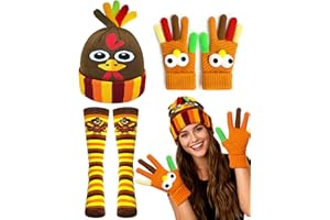 ASEKONC 3 Pcs Thanksgiving Turkey Costume Set Turkey Beanie Hat Turkey Trot Socks and Gloves For Running Races Fall Festivals Parade Suplies