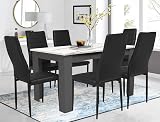 Blisswood 140cm Dining Table 4 Chairs PU Leather White Marble Grey view 2