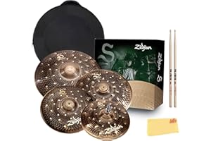 Zildjian SD4680 S Family Dark Cymbal Pack Bundle with Cymbal Bag, Drumsticks, and Austin Bazaar Polishing Cloth