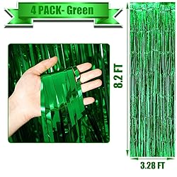 4 Pack Green Foil Fringe Curtain Backdrop, 3.28Ft x